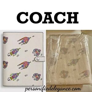 NEW Coach Rocket Print Chalk Multi Refined Pebble Leather Notebook Journal